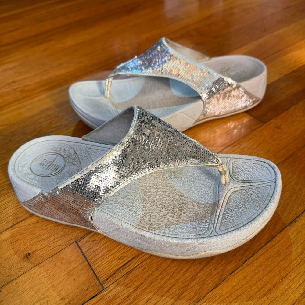 Fitflop Silver Sequin Platform Flip Flop Sandals Y2K Mcbling 034-011 Mens 6